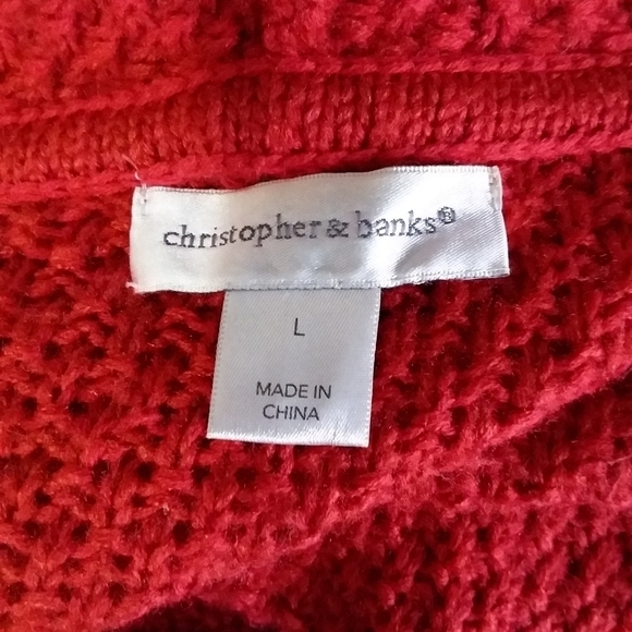 Christopher & Banks Women's Dark Red Open Hooded Knit Sweater Cardigan - Picture 6 of 7